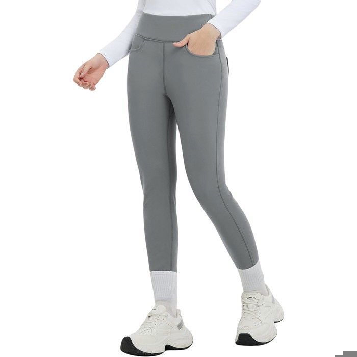 Leggings thermiques femme modèleants taille haute imperméables gris L doublés polaire fleece-lined 4-way stretch anti-pluie