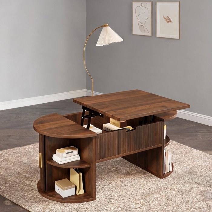 Table basse relevable en MDF warm brown idéale petit salon et bureau look rétro