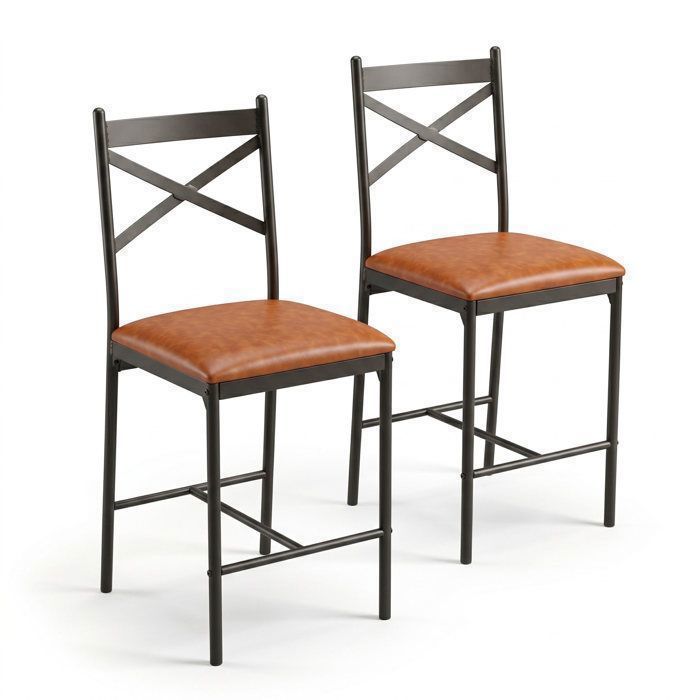 2pcs Tabourets de bar avec dossier et assise rembourrée épaisse - imperméables - idéaux pour les bistrots - marron