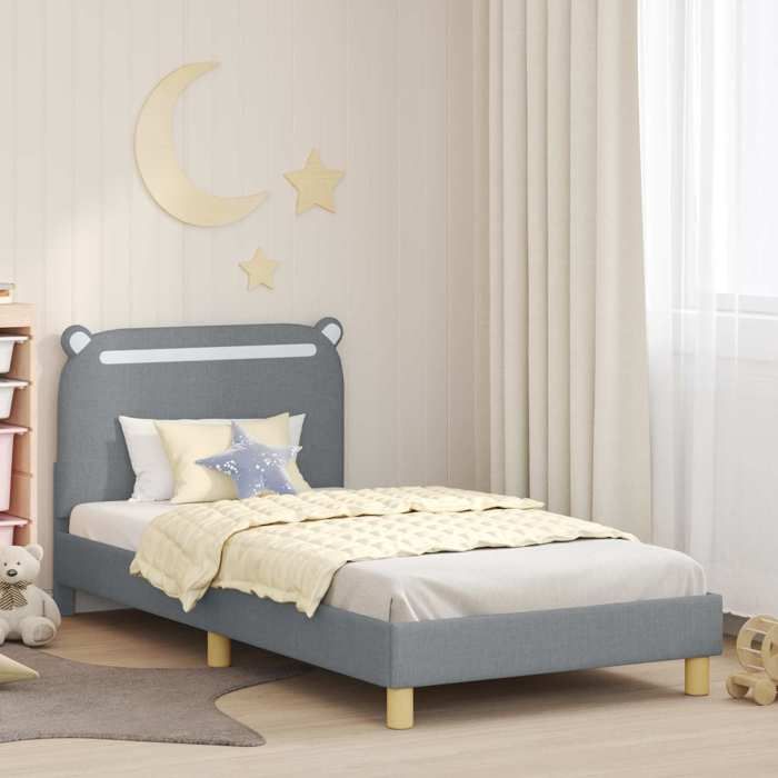 BONNEVIE - 1parcel - Cadre de lit pour enfants - Lit garçon/fille - Lit chambre - avec tête de lit Gris clair Tissu - meuble de lit