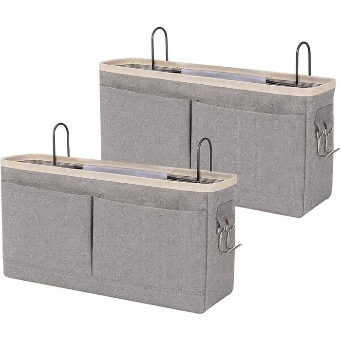 2 Pcs Poche de Lit Vide Poche de Chevet Suspendu en Tissu Avec Cadre Métallique Vide Poche de Chevet Avec Filet et