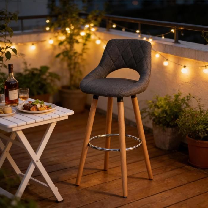 Tabouret De Bar Avec Dossier Gris Fonce Siege Haut Moderne FloraGrace Pour Cuisine Et Bar Facile A Monter 43x40x96cm