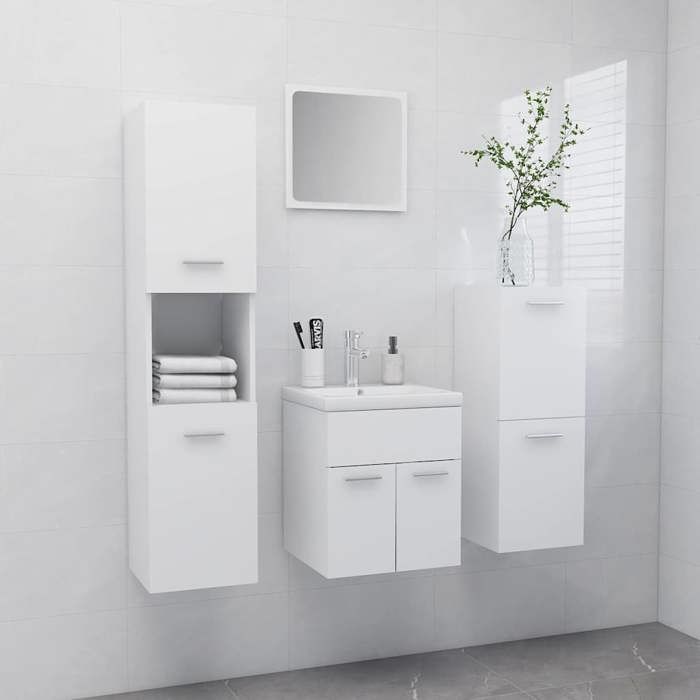 SALE 2026 Meuble de lavabo de salle de bain Blanc - Ensemble de meubles de salle de bain Blanc Aggloméré 2609662916027