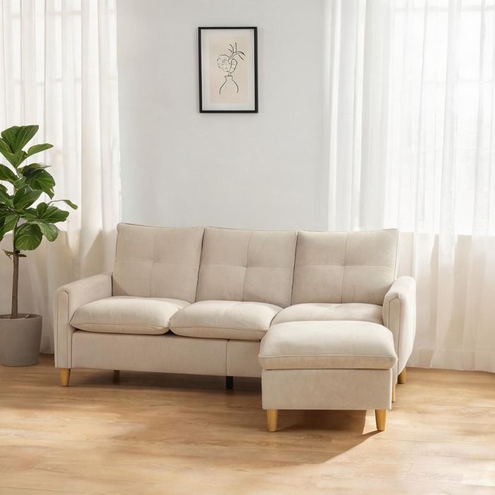 Canape Convertible en Tissu aspect lin (60 coton 40 polyester) Crème 210 x 77 x 80 cm