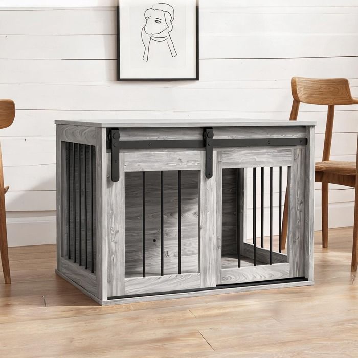 Accessoire De Cage Abri Petit Animal en Panneau de particules Gris 80 x 54 x 57 cm