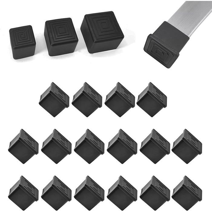 Ensemble de 16 embouts carrés en caoutchouc noir pour pieds de chaise - antidérapants - adaptés aux tabourets de bar