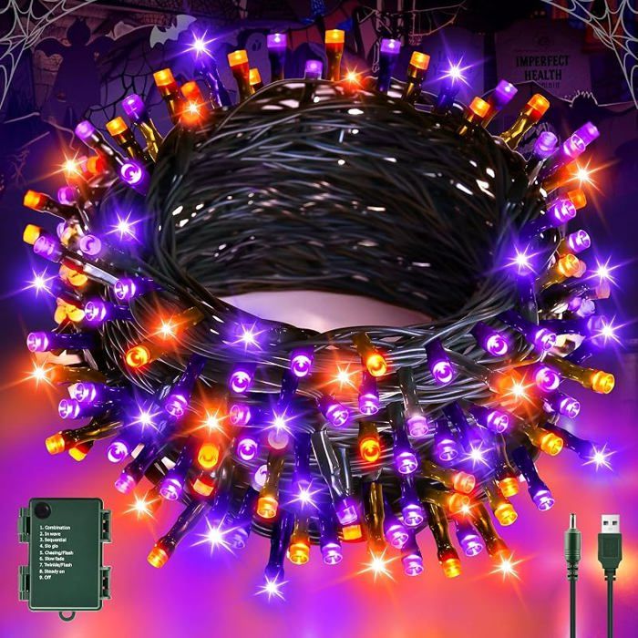 Décoration Halloween Guirlandes Lumineuses 6M 60LED Orange Violet USB/Batterie 6 mètres Orange Violet ORANGE VIOLE LAMPE DECORATIVE