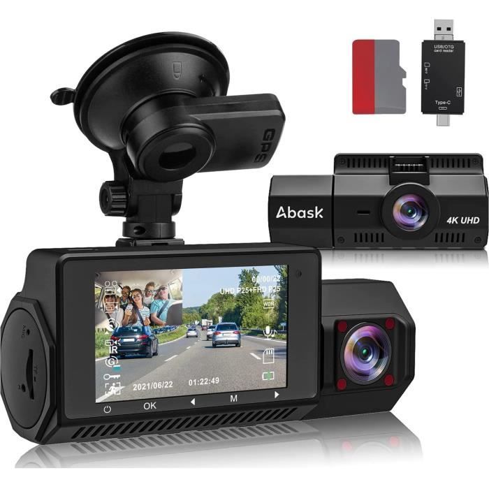 Abask A8 Caméra de Voiture 4K 1080P GPS DashCam Angle 310° G-sensor HDR Vision Nocturne Infrarouge Surveillance du stationnement