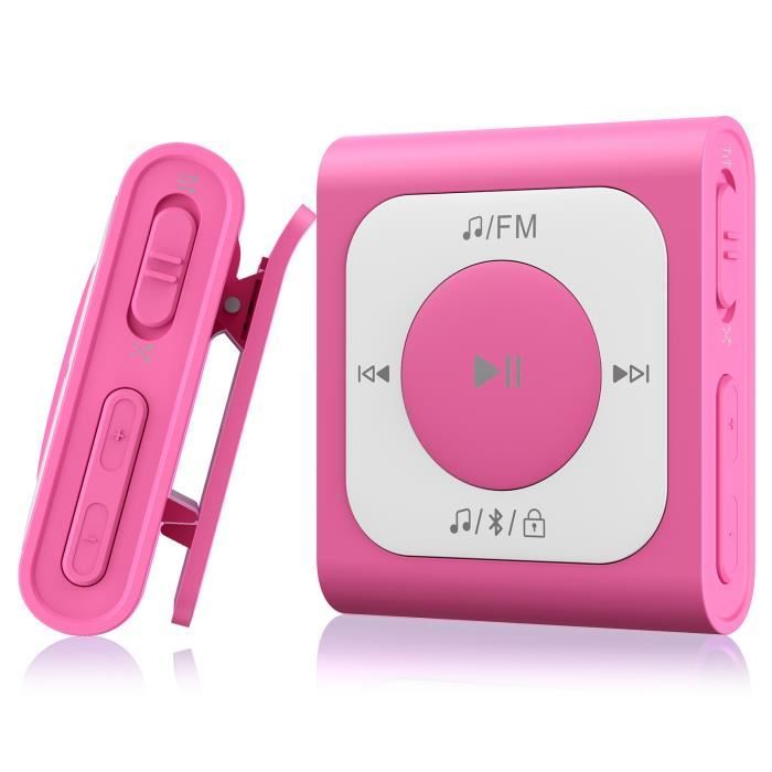 AGPTEK 64Go MP3 Bluetooth 5.2 Sport avec Clip, Lecteur de Musique Portable avec Radio FM Son HiFi Capacité de 13000+ Titres, Rose