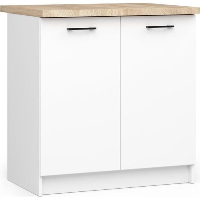 Meuble de cuisine bas AKORD S80 OLIWIA modulable Blanc 80 cm 2 portes façade Blanche 2 étagères 80x46x85 cm