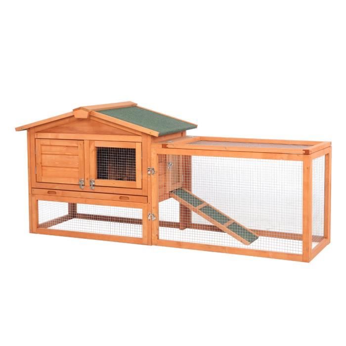 Comparer les prix de Clapier à lapin XXL avec un espace extérieur et un grand abri -156 x 52 x 68CM- Bois d'épicéa