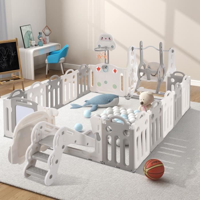 Parc De Jeux Bébé 150x150 Cm Rembourré - Avec Tapis Réversible, Livre Sensoriel & Balles | Espace Sécurisé Pour Enfant 6-36 Mois