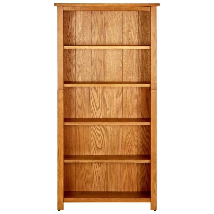 Bibliothèque - ASHATA - 5 étagères - Bois de chêne massif - 70x22x140 cm - Style classique intemporel