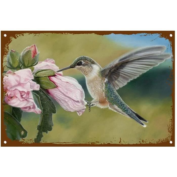 Vintage Plaque Metallique Decorative Mural Colibri Et Fleur Peinture D Etain En Metal Vintage Pour Bar x30cm 4558 Cdiscount Maison
