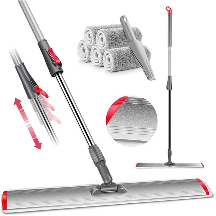 Kit Serpillère Plate Avec Seau Pliable - 6 Tampons Microfibre Pour Nettoyage Sol Et Mur