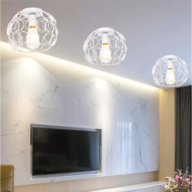 Plafonnier de salon - MOGOD - Design Moderne - Cage en Fer Forgé Blanc - 3PCS
