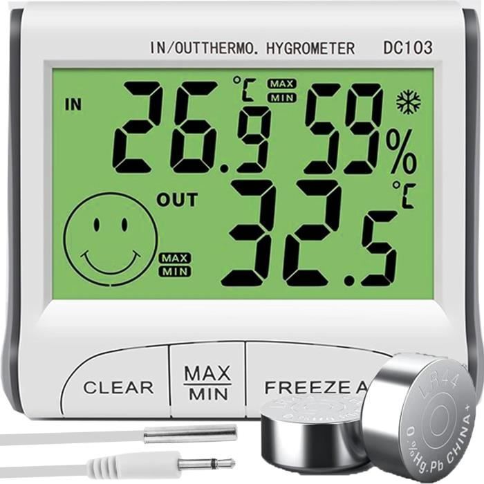 Thermomètre Avec Sonde Extérieure, Heure, Thermomètre Intérieur Extérieur, Hygromètre Intérieur