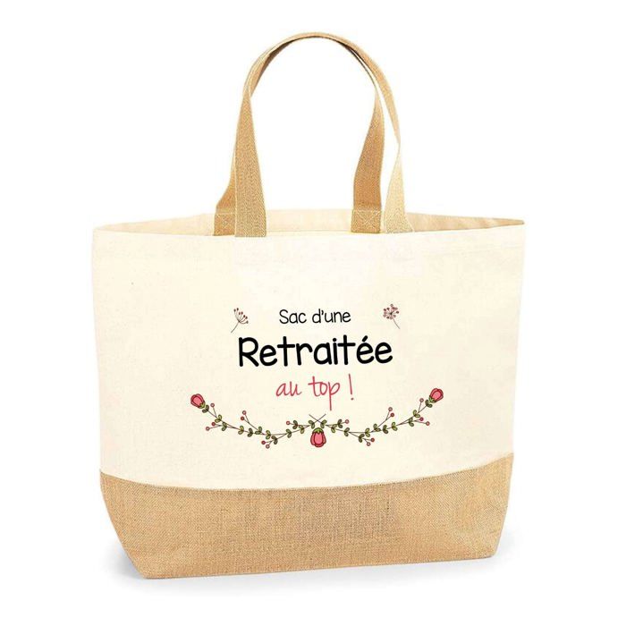 Tote bag en jute - PLANETEE - Retraitée au top - Multicolore - Jute naturel - Fabriqué en France