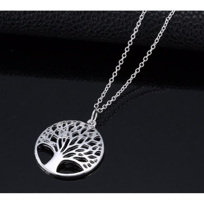 collier femme chaine argentée , pendentif arbre de vie