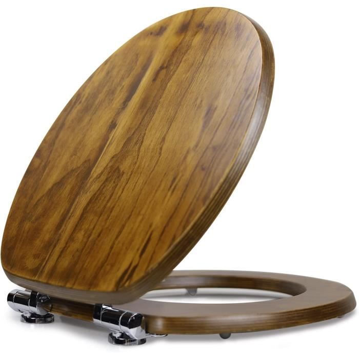 Abattant WC en Bois Massif Naturel, Lunette de Toilette en Bois