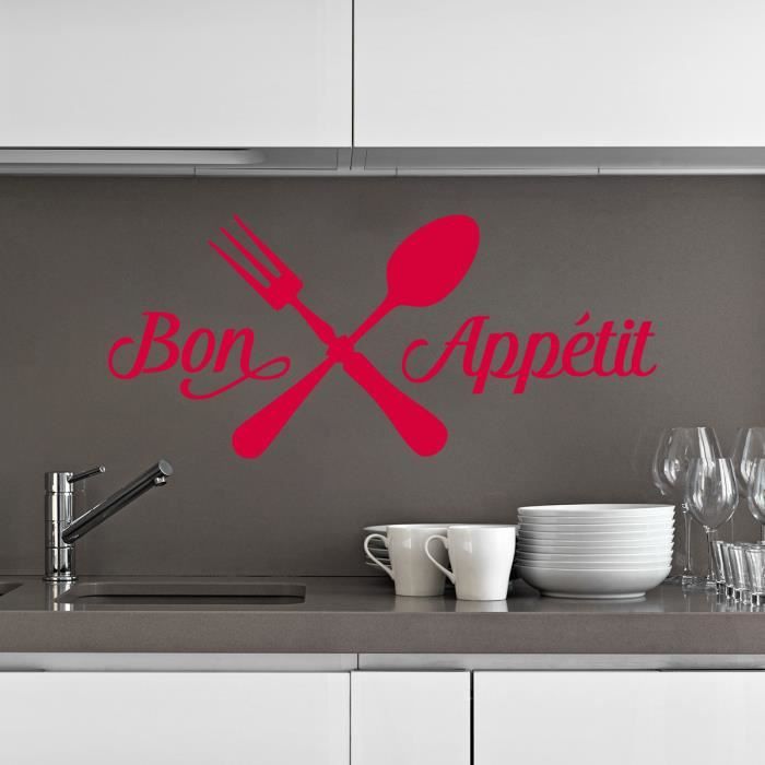 Stickers Muraux Deco Cuisine Bon Appetit Rouge 550x245 Mm Cdiscount Maison