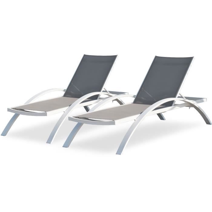 DCB GARDEN Chaise longue en aluminium et textilène Barcelona - Taupe DCB GARDEN Chaise longue en aluminium et textilène Barcelona - Taupe