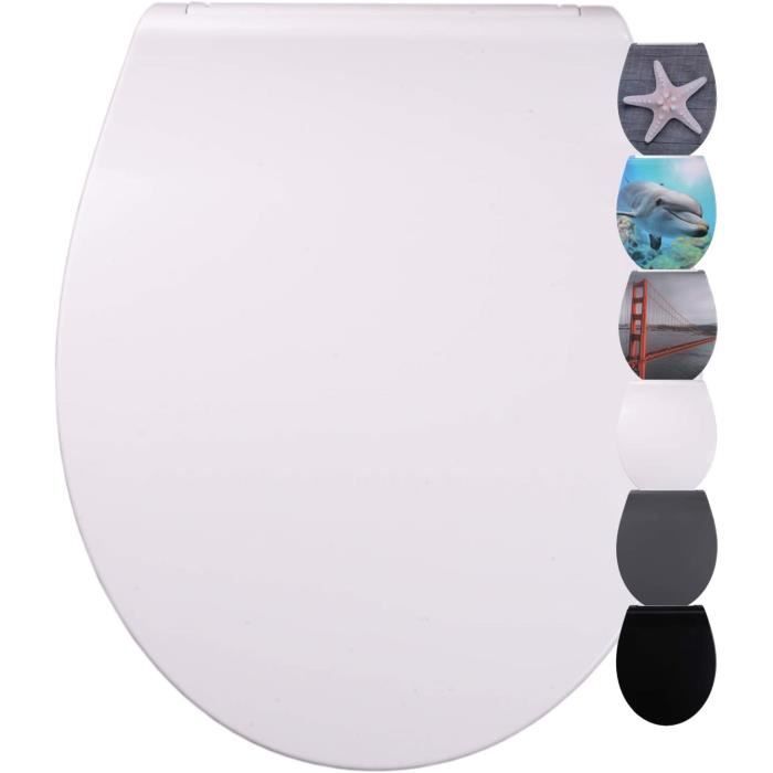 Abattant WC Plat Gris – Résine Thermodurcissable Avec Frein De Chute, Amovible, Fixation Rapide Par Le Haut