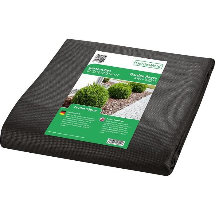 Toile Anti-Mauvaises Herbes GardenMate 2x20m - Non Tissé 50g/m² Perméable Et Anti-UV - 40m²