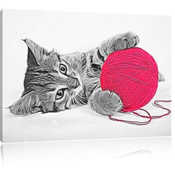 Chat Avec Boule De Laine Photo Sur Toile Taille 60x40 Cm Peinture Murale Art Print Pret Couvert Lf2927 60x40 Cdiscount Maison