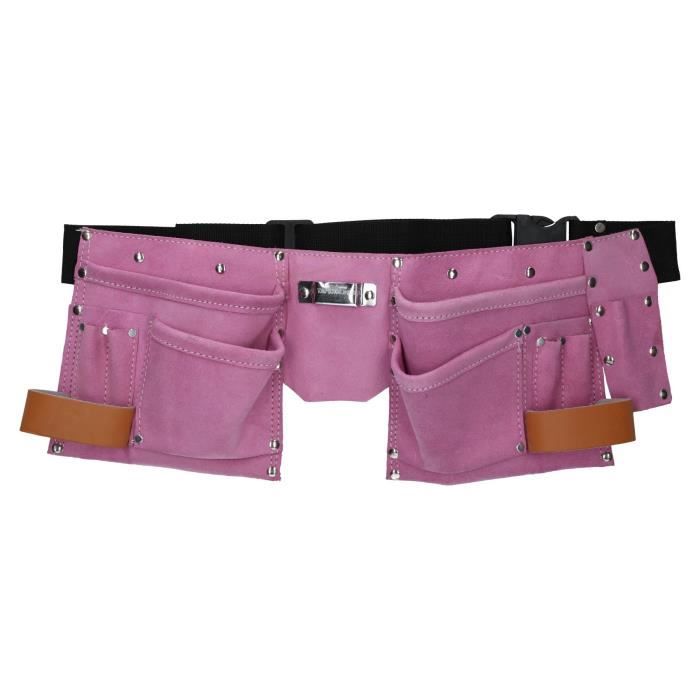 Ceinture à outils en cuir rose Pochette rangement Support sac à outils 11 poches