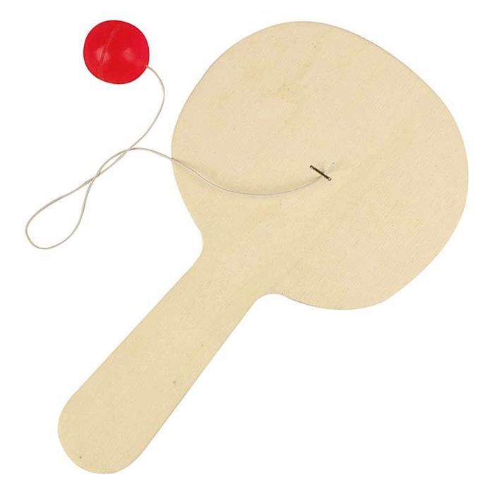 Jouet de plage - Raquette en bois avec balle et élastique - Pour enfants à partir de 3 ans - Couleur beige