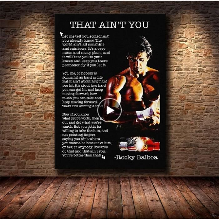 Accroche Tableau Toile Peinturee Rocky Balboa Boxe Affiche Noir Et Blanc Citation De Motivation Imprime Avec Cadre 40x60cm 3078 Cdiscount Maison
