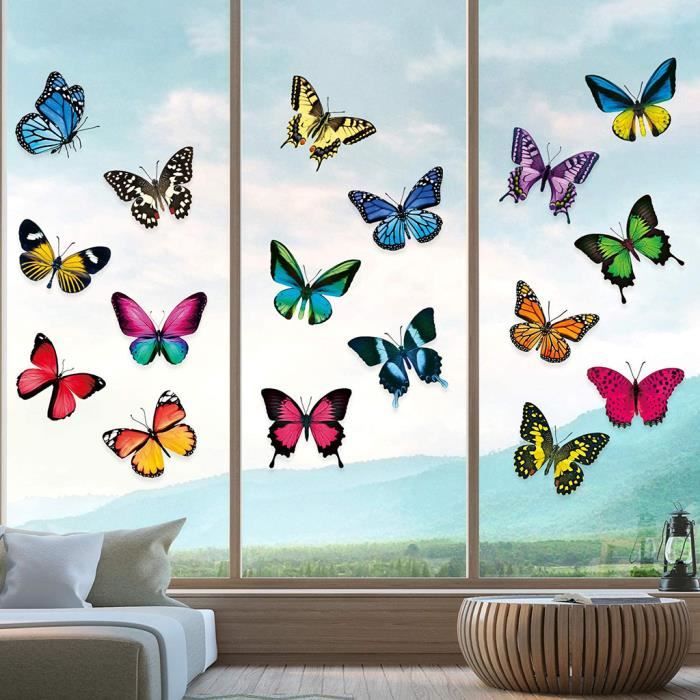 20x - Papillons - Autocollants électrostatiques repositionnables - Contre  impacts et collisions d'oiseaux aux vitres des fenêtres - Cdiscount Maison