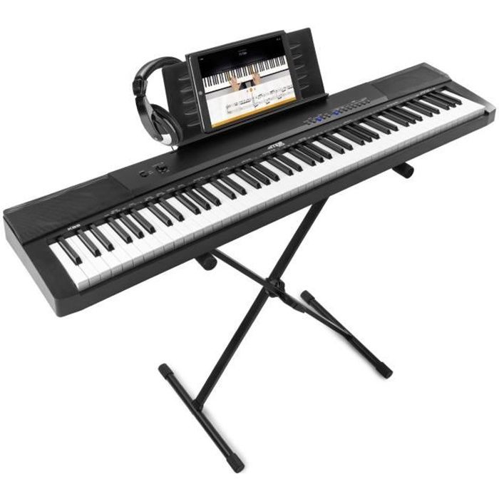 max kb6 - piano numérique pour musicien confirmé avec casque, stand, 88 touches semi-lourdes, 2 haut-parleurs et sustain