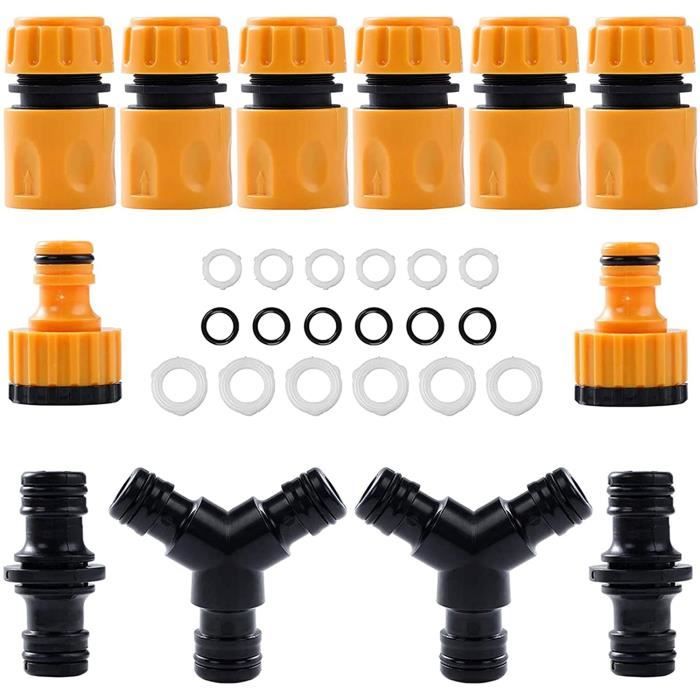 Kit 3 Pièces Raccords Pour Tuyau D'Arrosage - Connecteur Rapide, Vanne D'Arrêt, Réglage Débit - Pour Tuyaux 1/2 Pouce (16mm)