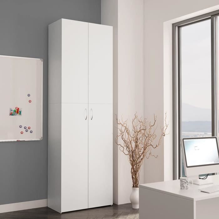Style Élégance Chic - Armoire De Bureau Meuble de rangement - Rangement Etagères Blanc 60 x 32 x 190 cm Aggloméré - 25473