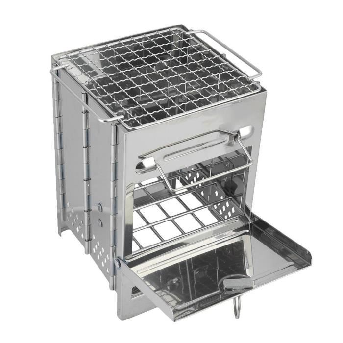 Réchaud De Camping à Bois En Acier Inoxydable - Poêle De Tente Portable, Pliable, Neuf