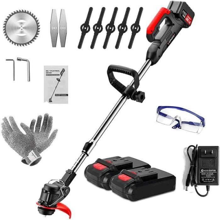 Debroussailleuse Electrique Sans Fil,Tondeuse Coupe Bordure Sans Fil Portative 21v Avec 3 Types De Lames Pliage Retractable Pour La Coupe De Jardin Pelouses Et Terres Agricoles Deux Piles