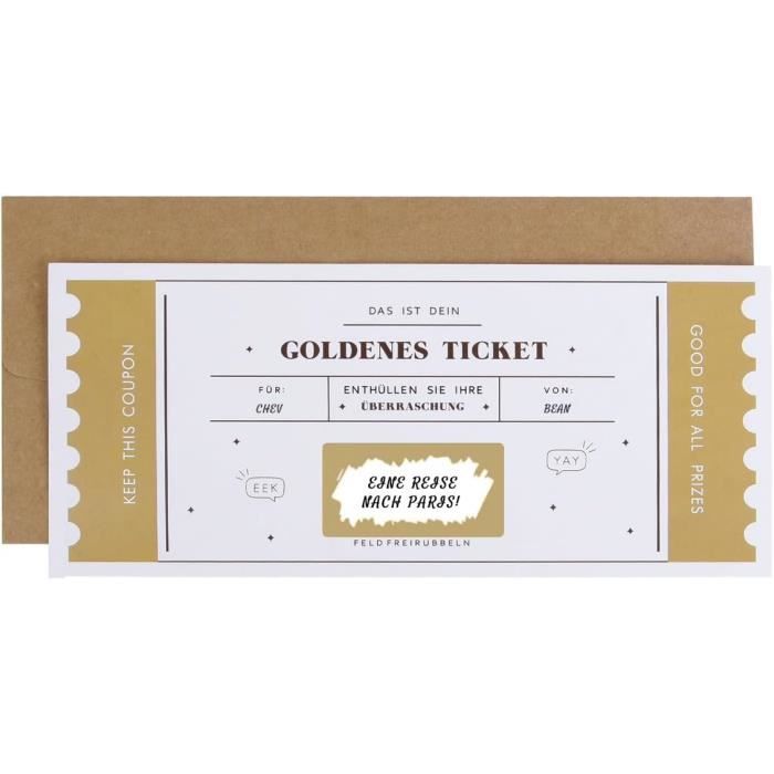 Billet D'or à Remplir Soi-même Avec Enveloppe, Cadeaux D