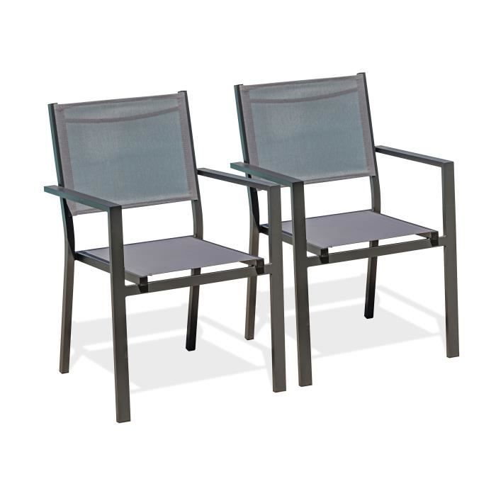 lot de 2 fauteuils de jardin en alu et toile plastifiée grise