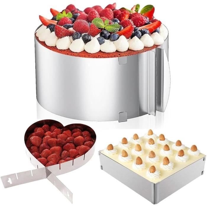 Cercle à Gâteau Réglable En Inox - Hauteur 12 Cm, Diamètre 16 à 30 Cm, Avec Clip De Serrage