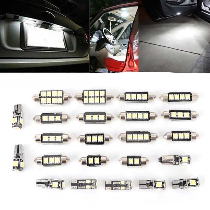 24PCS Ampoules LED Intérieur Voiture - Kit Éclairage T10, 31MM, 41MM 6500K Blanc Rose Pour Plafonnier, Coffre