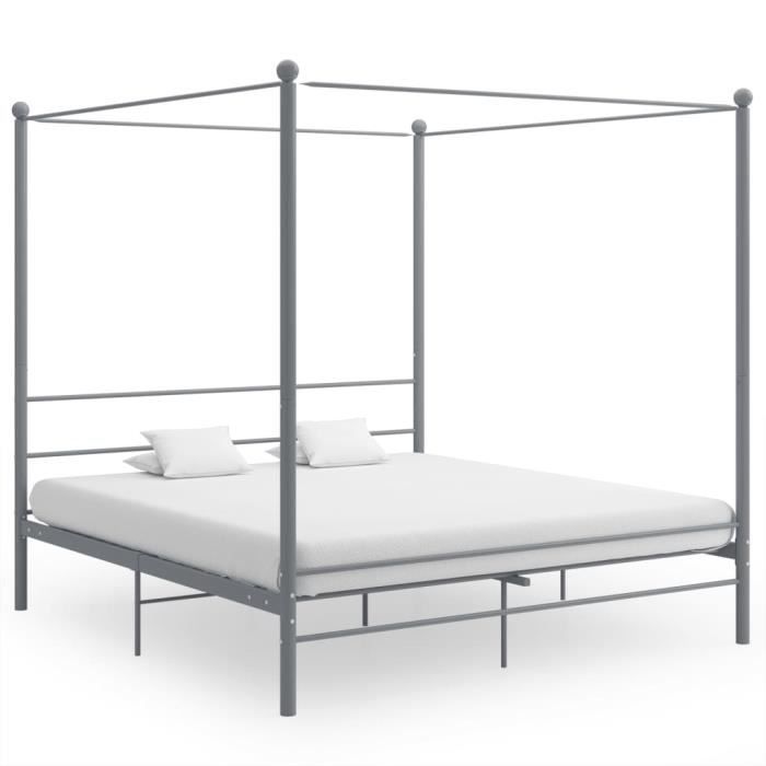 famirosa cadre de lit à baldaquin gris métal 180x200 cm -068