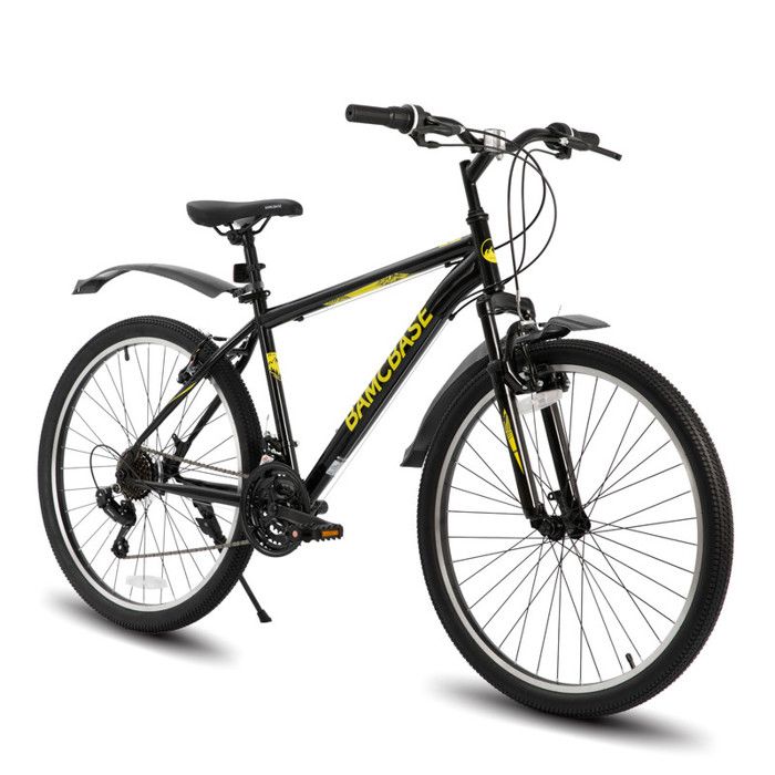 Hiland BAMCBASE 27.5 Pouces VTT, Cadre Acier Haute résistance 21 Vitesses VTT, V-Brake Hardtail VTT-Noir