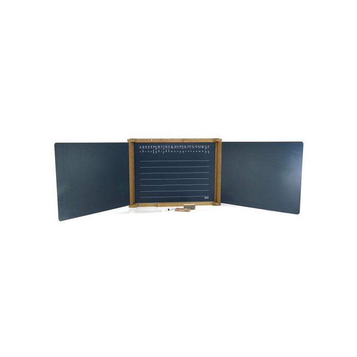 Tableau mural 3 volets en bois double face + brosse + craies + feutre - 156x43cm / 56x43cm - Ecole - Jeujura - Enfant