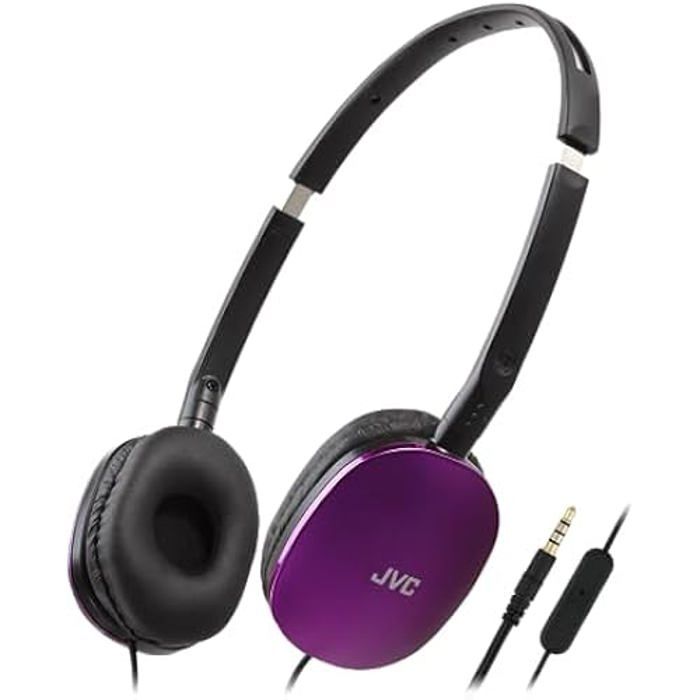 Casque Plat Pliable - JVC - HA-S160M-V-U - Violet - Microphone avec Télécommande - 66g Léger