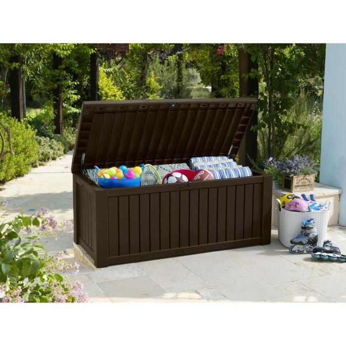 keter coffre de jardin keter 'rockwood deck' brun foncé 155 x 72,4 cm