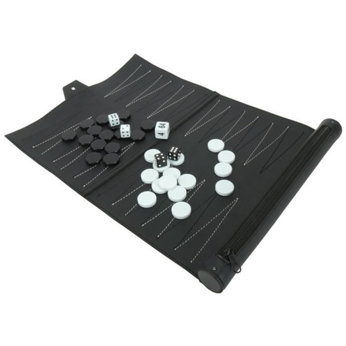 Mallette Backgammon Voyage – Cuir Synthétique Bleu-gris, 29 Cm, Velours Doux, Gobelets Feutrés – Kit Complet Pour Adultes