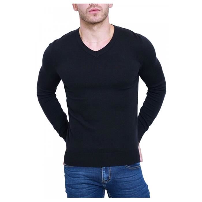 Pull col V noir homme