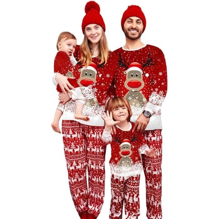 Pyjama De Noël Familial - Ensemble à Motifs Festifs, Tissu Doux, élastique, Pour Femme, Homme, Enfant